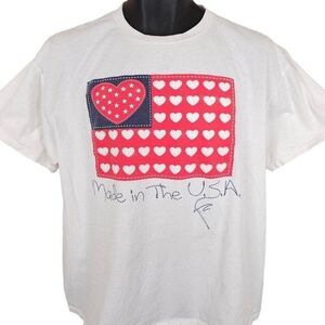 Vintage American Flag Hearts T Shirt Mens Size Large White 90s Made In USA